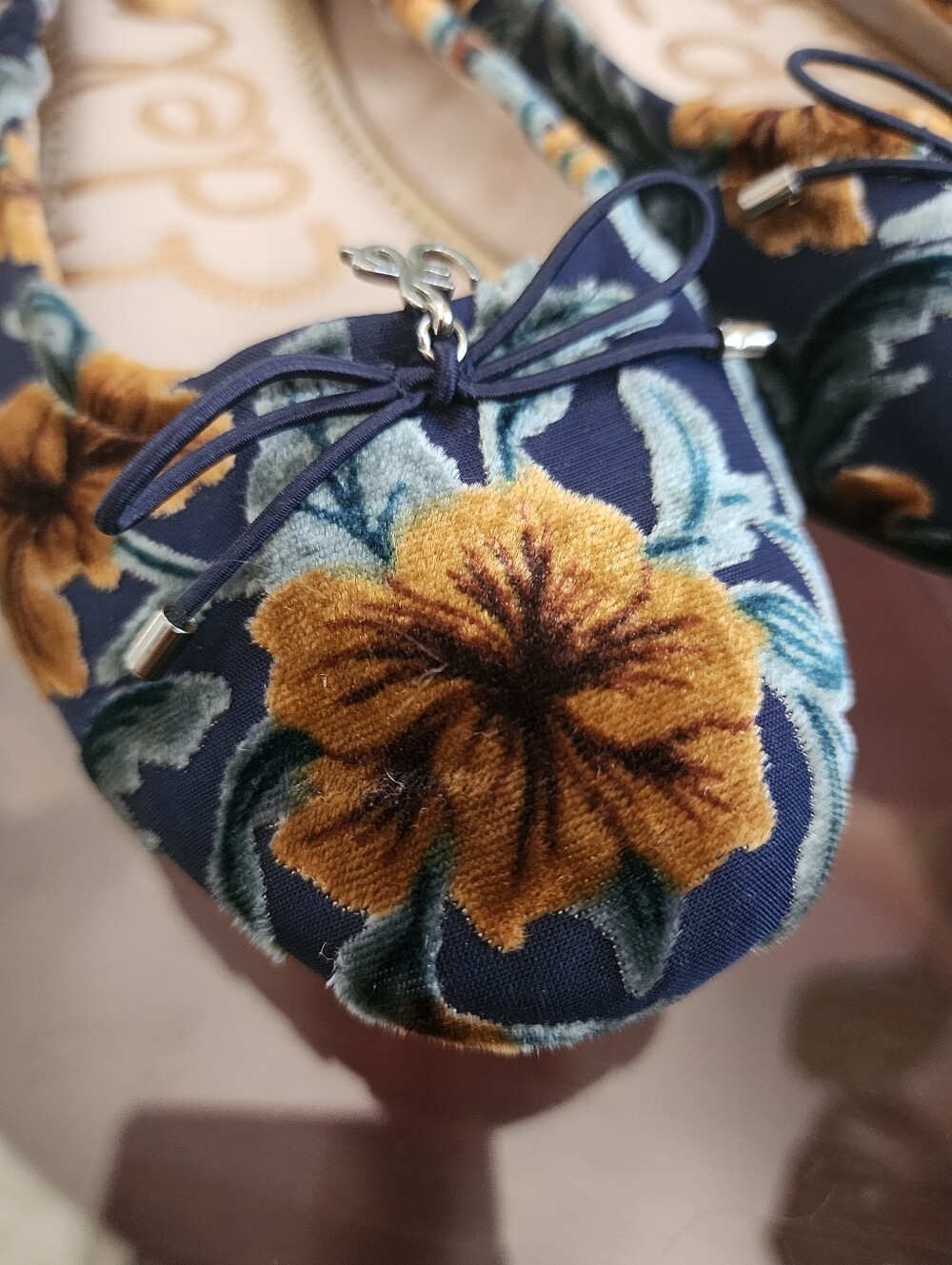 Sam Edelman FELICIA Ballet Slipper Floral Navy Ballet Flats with Mustard Blooms - Picture 2 of 4